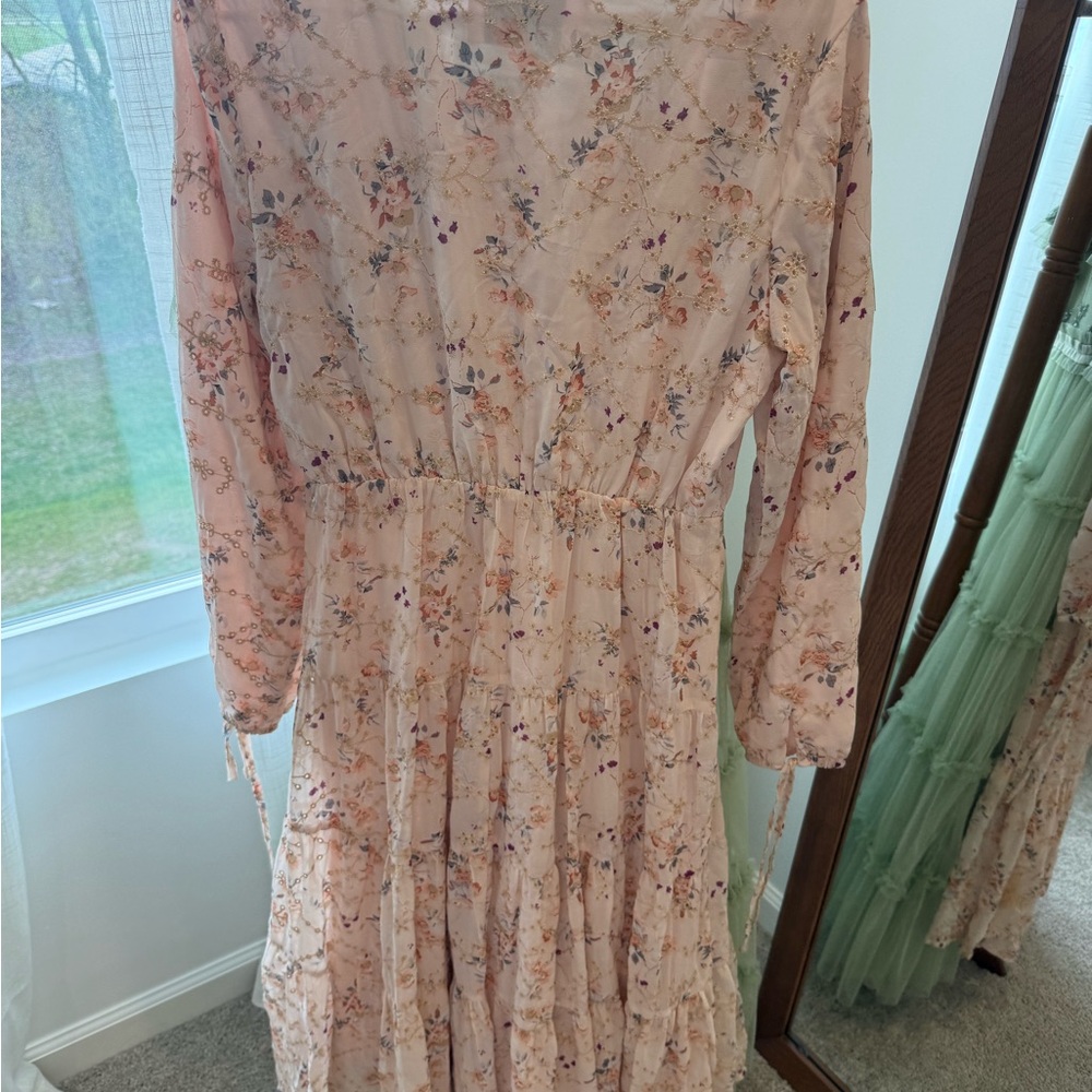 JessaKae Blush Pink Floral Long-Sleeve Tiered Maxi Dress